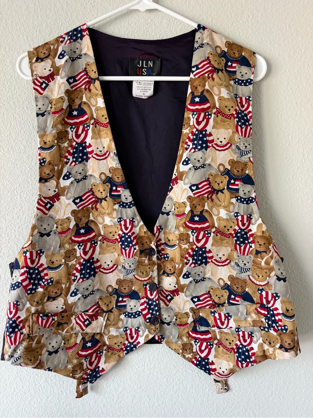 JLN USA Vintage Patriotic Festival Teddy Bear Cotton Vest XL - Red White Blue